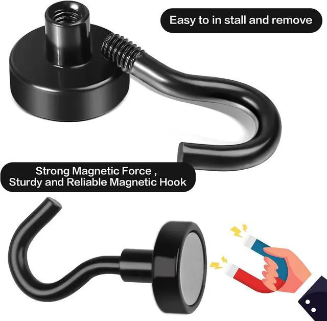Alt view image 5 of 6 - E BAVITE Magnetic Hooks, 30LB Magnet Hook for Cruise,Black,6 Pack