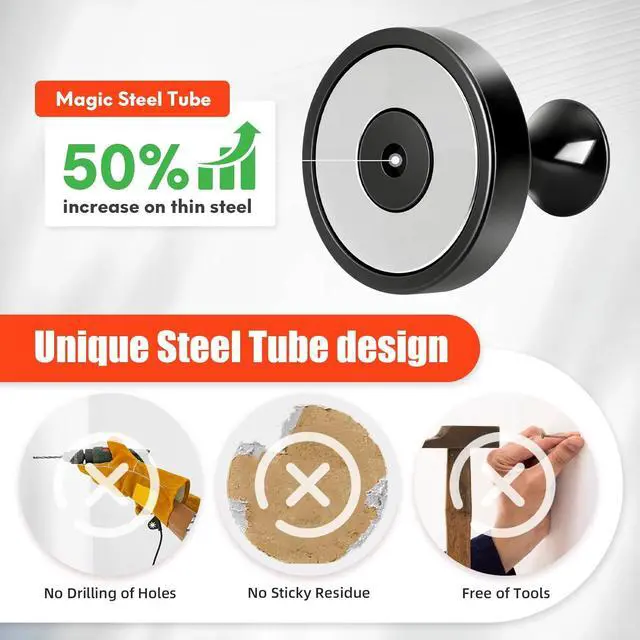 Alt view image 3 of 7 - Neosmuk Magnetic Hooks Steel Tube Design for Cruise,80lb+ Black,4 Pack