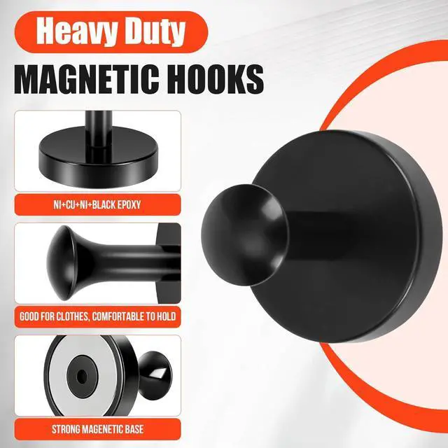 Alt view image 7 of 7 - Neosmuk Magnetic Hooks Steel Tube Design for Cruise,80lb+ Black,4 Pack