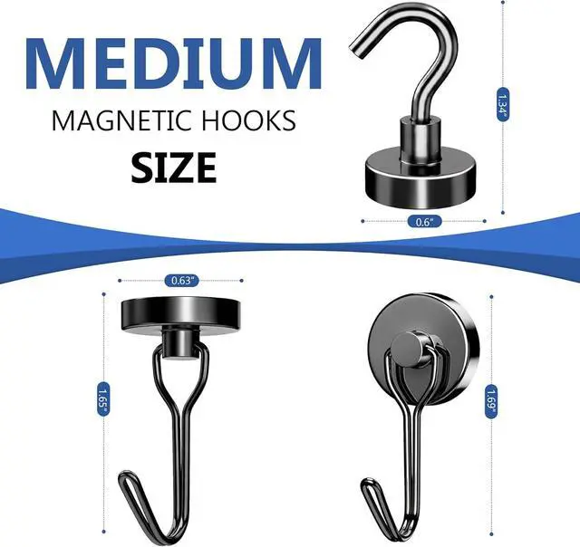 Alt view image 2 of 6 - Magnetic Hooks, 2026 Cruise Cabin Ship Essentials Heavy Duty Strong Magnets Fridge Hanging for Classroom Kitchen Garage Grills Home, Medium 12-Pack Black (4 Swivel + 8 Fixed)