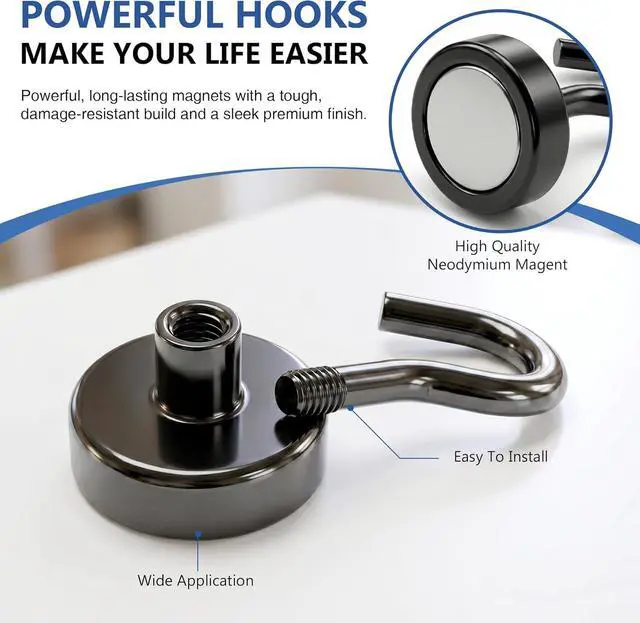 Alt view image 4 of 6 - Magnetic Hooks, 2026 Cruise Cabin Ship Essentials Heavy Duty Strong Magnets Fridge Hanging for Classroom Kitchen Garage Grills Home, Medium 12-Pack Black (4 Swivel + 8 Fixed)