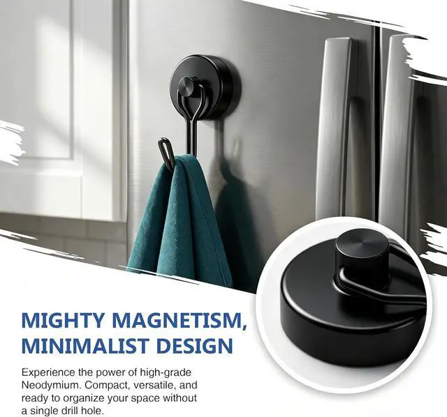 Alt view image 5 of 6 - Magnetic Hooks, 2026 Cruise Cabin Ship Essentials Heavy Duty Strong Magnets Fridge Hanging for Classroom Kitchen Garage Grills Home, Medium 12-Pack Black (4 Swivel + 8 Fixed)