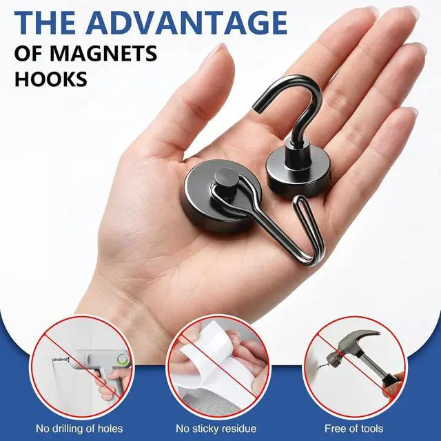 Alt view image 6 of 6 - Magnetic Hooks, 2026 Cruise Cabin Ship Essentials Heavy Duty Strong Magnets Fridge Hanging for Classroom Kitchen Garage Grills Home, Medium 12-Pack Black (4 Swivel + 8 Fixed)