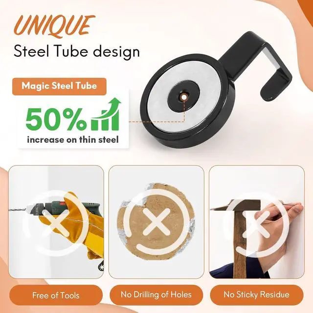 Alt view image 3 of 7 - Neosmuk Magnetic Hooks Steel Tube Design for Cruise,1.42", Black, 2 Pack