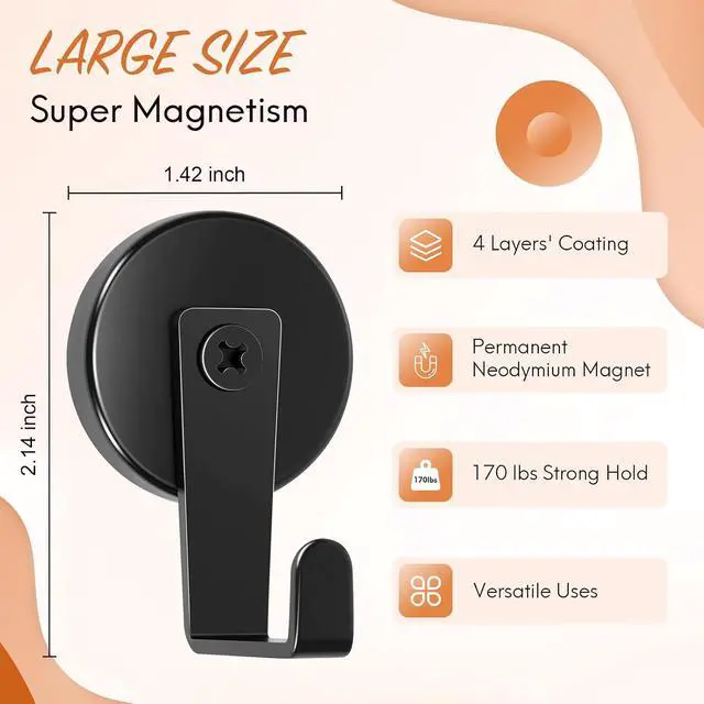 Alt view image 5 of 7 - Neosmuk Magnetic Hooks Steel Tube Design for Cruise,1.42", Black, 2 Pack