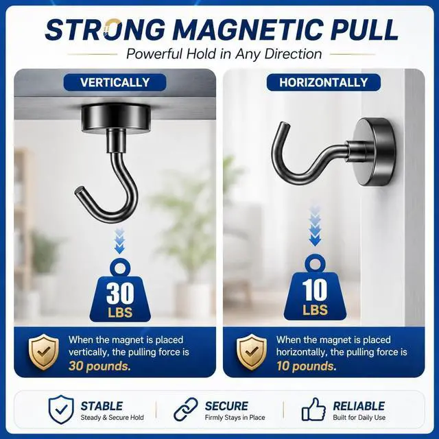 Alt view image 5 of 7 - Grtard 15 Pack Black Magnetic Hooks Heavy Duty, 30LBS Strong Magnet Hooks