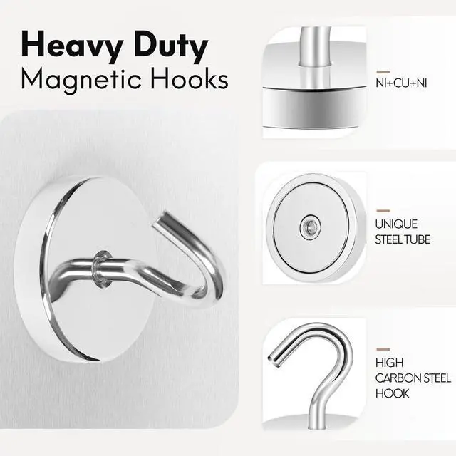 Alt view image 4 of 7 - Neosmuk Magnetic Hooks for Cruise Cabins,170lb Heavy Duty,Silver,4 Pack