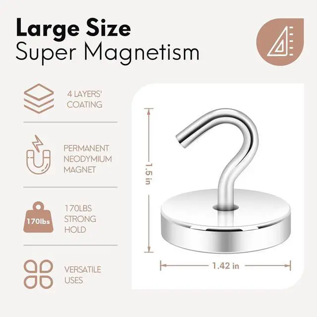 Alt view image 6 of 7 - Neosmuk Magnetic Hooks for Cruise Cabins,170lb Heavy Duty,Silver,4 Pack