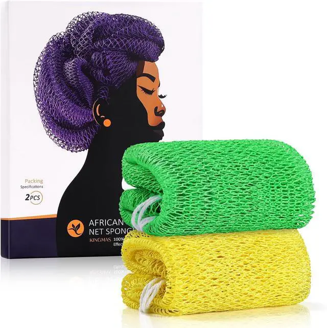 Main image of KINGMAS African Net Sponge, 2 Pieces Exfoliating Body Scrubber Bath Sponge