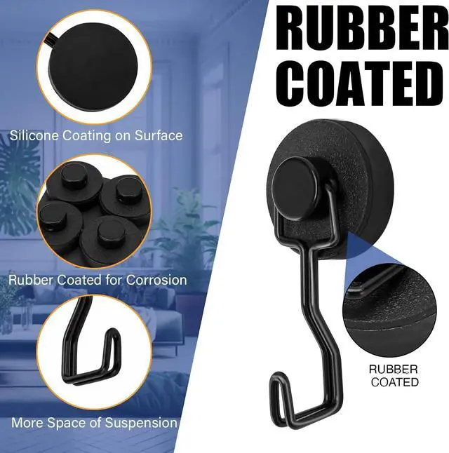 Alt view image 2 of 7 - Magnetic Hooks for Grill & Refrigerator, 4-Pack Heavy Duty Rubber Coated Rust Proof Hooks Strong Magnet for Hanging Grill Tools, Kitchen Utensils, Towels, Outdoor Camping BBQ Accessories (Black)