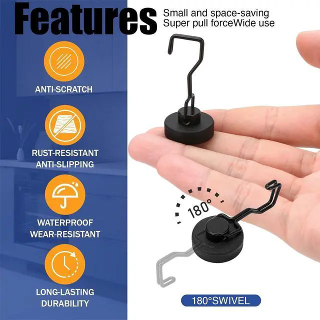 Alt view image 4 of 7 - Magnetic Hooks for Grill & Refrigerator, 4-Pack Heavy Duty Rubber Coated Rust Proof Hooks Strong Magnet for Hanging Grill Tools, Kitchen Utensils, Towels, Outdoor Camping BBQ Accessories (Black)