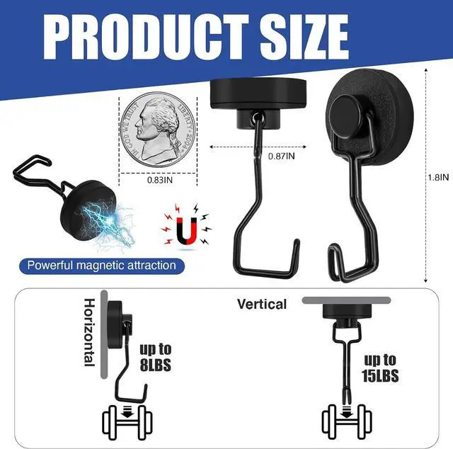 Alt view image 3 of 7 - Magnetic Hooks for Grill & Refrigerator, 4-Pack Heavy Duty Rubber Coated Rust Proof Hooks Strong Magnet for Hanging Grill Tools, Kitchen Utensils, Towels, Outdoor Camping BBQ Accessories (Black)