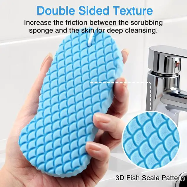 Alt view image 3 of 7 - 4-Pack Exfoliating Bath Sponges Super Soft Shower Sponge Set for Adults & Kids, Gentle Dead Skin Remover, Assorted Colors (Pink, Blue, White, Gray)