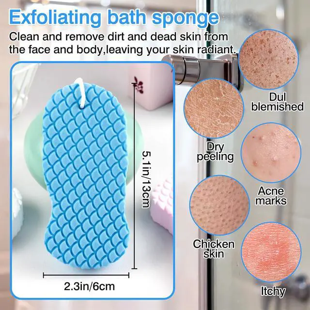 Alt view image 4 of 7 - 4-Pack Exfoliating Bath Sponges Super Soft Shower Sponge Set for Adults & Kids, Gentle Dead Skin Remover, Assorted Colors (Pink, Blue, White, Gray)