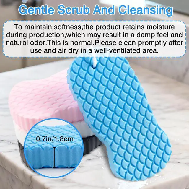Alt view image 2 of 7 - 4-Pack Exfoliating Bath Sponges Super Soft Shower Sponge Set for Adults & Kids, Gentle Dead Skin Remover, Assorted Colors (Pink, Blue, White, Gray)