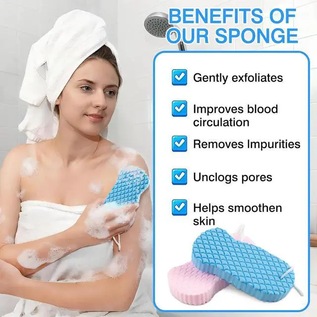 Alt view image 6 of 7 - 4-Pack Exfoliating Bath Sponges Super Soft Shower Sponge Set for Adults & Kids, Gentle Dead Skin Remover, Assorted Colors (Pink, Blue, White, Gray)