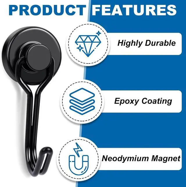 Alt view image 4 of 6 - E BAVITE Swivel Swing Magnetic Hooks 40LBS Black Refrigerator Magnet Hook