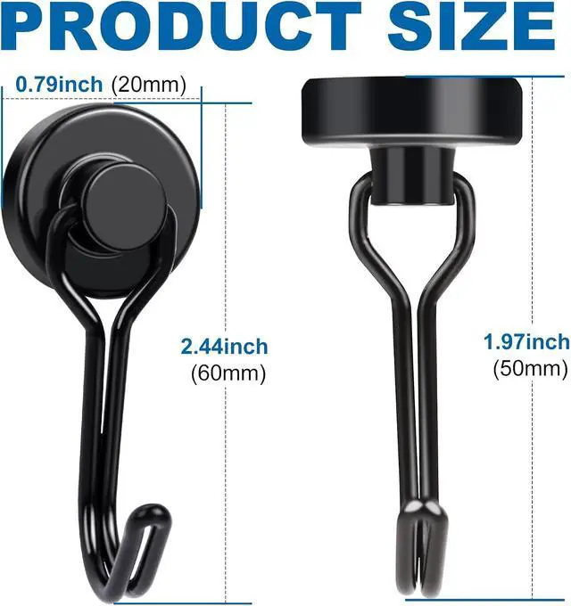 Alt view image 2 of 6 - E BAVITE Swivel Swing Magnetic Hooks 40LBS Black Refrigerator Magnet Hook