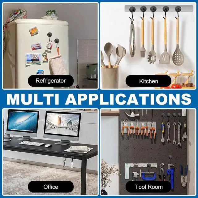 Alt view image 6 of 6 - E BAVITE Swivel Swing Magnetic Hooks 40LBS Black Refrigerator Magnet Hook