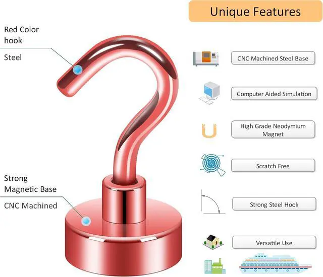 Alt view image 2 of 7 - Neosmuk Magnetic Hooks for Cruise Cabins,30lb Heavy Duty,Red,4 Pack