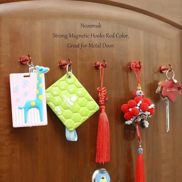 Alt view image 5 of 7 - Neosmuk Magnetic Hooks for Cruise Cabins,30lb Heavy Duty,Red,4 Pack