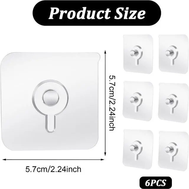 Alt view image 2 of 7 - Mabor Drill Free Adhesive Hooks, 6Pcs Plastic Picture Hangers Without Nails