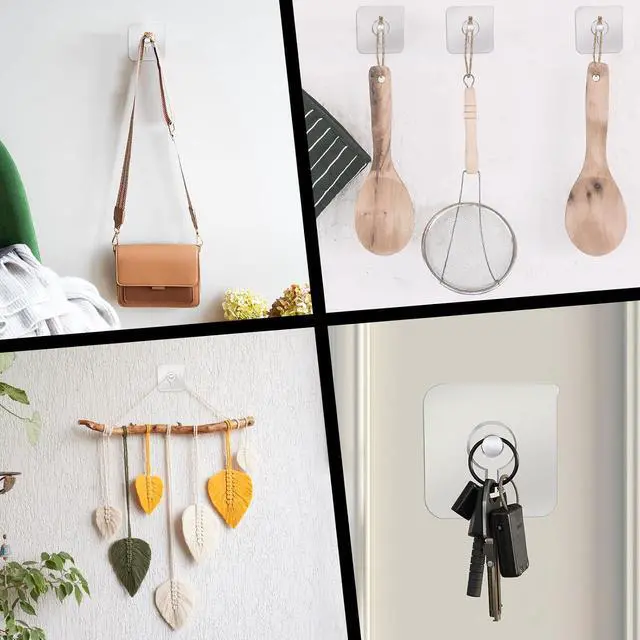 Alt view image 6 of 7 - Mabor Drill Free Adhesive Hooks, 6Pcs Plastic Picture Hangers Without Nails