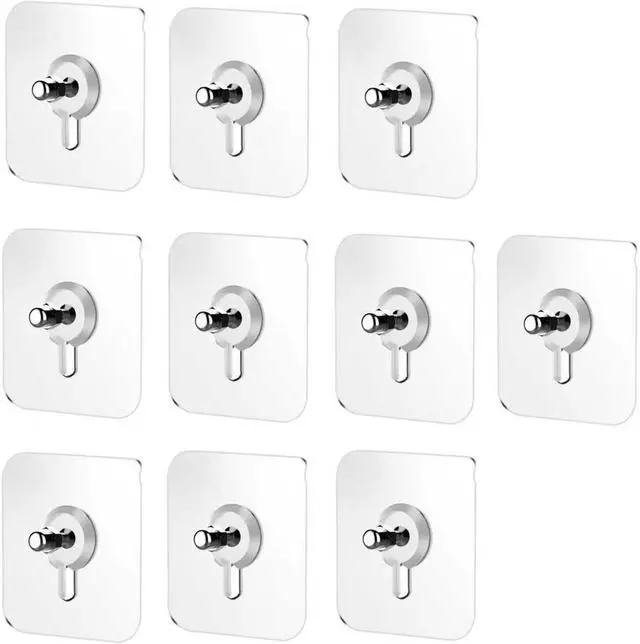 Main image of 10 Pcs No Drill Wall Hooks | Heavy Duty Adhesive Hangers for Kitchen, Bathroom and Home | Damage-Free Picture Hanging Hardware with Removable Non-Marking Tape