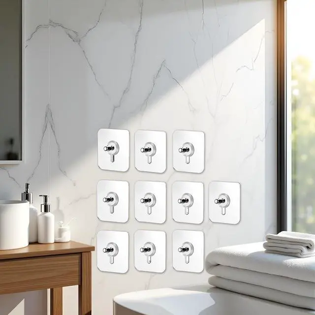 Alt view image 3 of 7 - 10 Pcs No Drill Wall Hooks | Heavy Duty Adhesive Hangers for Kitchen, Bathroom and Home | Damage-Free Picture Hanging Hardware with Removable Non-Marking Tape