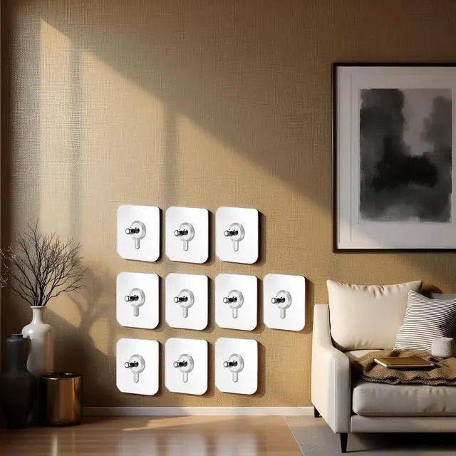 Alt view image 6 of 7 - 10 Pcs No Drill Wall Hooks | Heavy Duty Adhesive Hangers for Kitchen, Bathroom and Home | Damage-Free Picture Hanging Hardware with Removable Non-Marking Tape