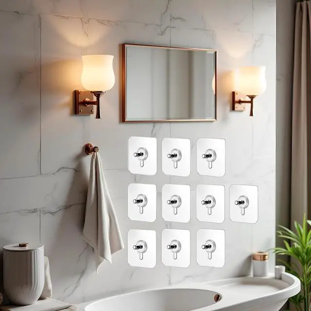 Alt view image 7 of 7 - 10 Pcs No Drill Wall Hooks | Heavy Duty Adhesive Hangers for Kitchen, Bathroom and Home | Damage-Free Picture Hanging Hardware with Removable Non-Marking Tape
