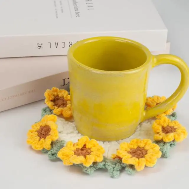 Alt view image 4 of 6 - Knitting Crochet Sunflower Potted Plants, Flowers Soft Decorative Coasters
