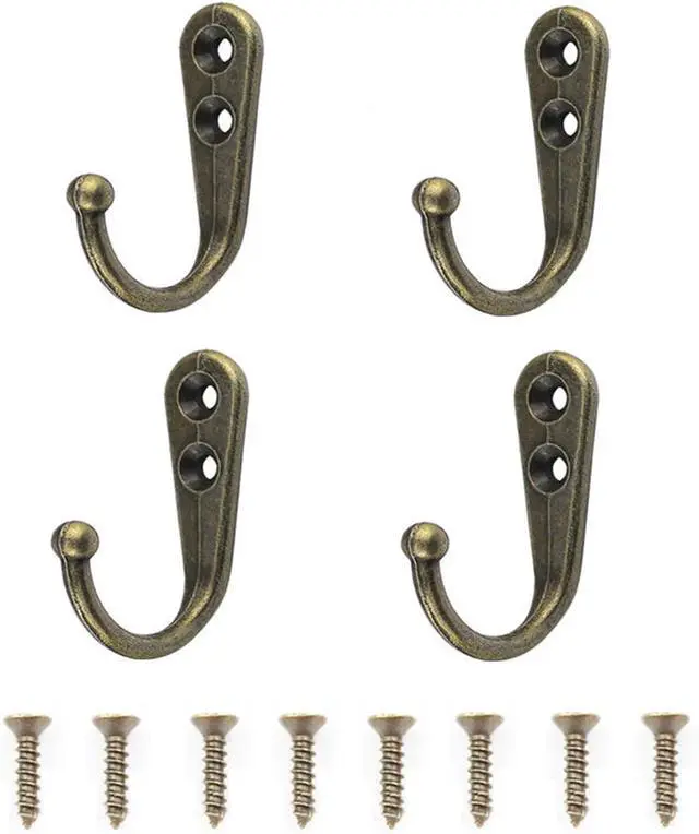 Main image of 4 Pcs Wall Mounted Hooks for Bedroom,Bathroom,Kitchen,and Cabinet Hangers (with 8 Screws)-Bronze