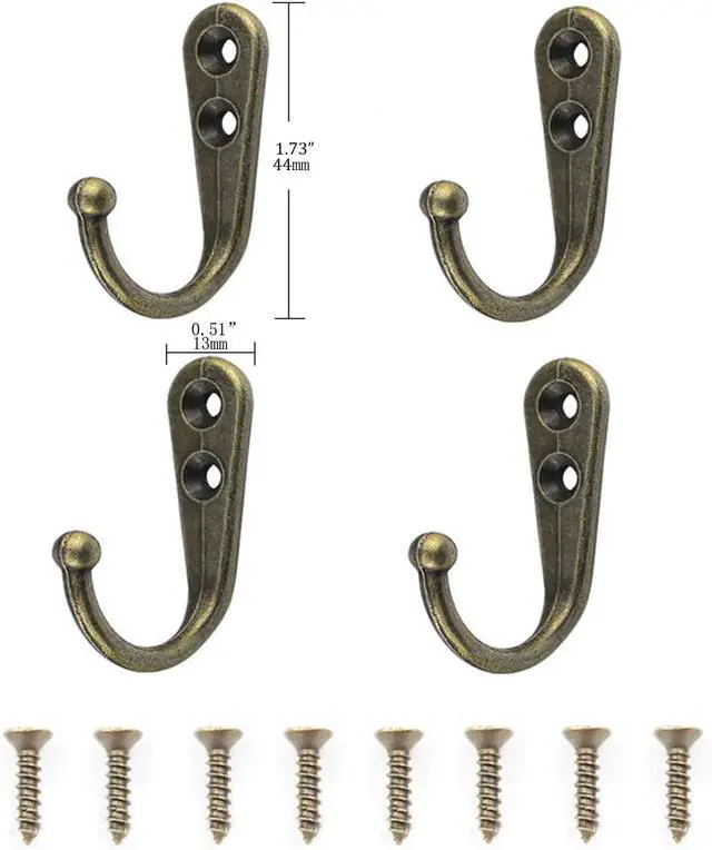 Alt view image 2 of 7 - 4 Pcs Wall Mounted Hooks for Bedroom,Bathroom,Kitchen,and Cabinet Hangers (with 8 Screws)-Bronze
