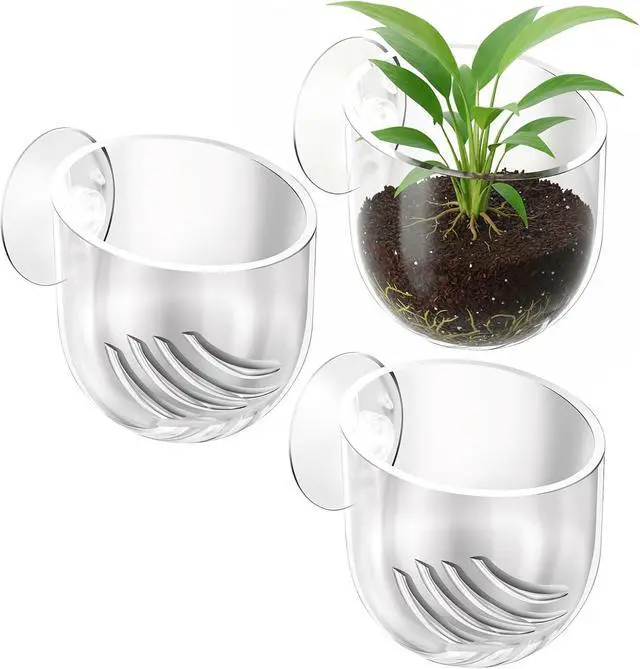 Main image of 3 Pack Clear Fish Tank Plant Holder Aquatic Plant Cups Fishes Tanks Plants Pot Acrylic Aquarium Plants Holder with Suction Cups for Home Aquariums Aquascape Decor, Red Worm Fish Shrimp Feeder