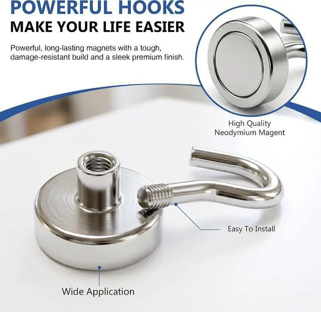 Alt view image 4 of 6 - Magnetic Hooks, 2026 Cruise Cabin Ship Essentials Heavy Duty Strong Magnets Fridge Hanging for Classroom Kitchen Garage Grills Home, Medium 12-Pack Silver (4 Swivel + 8 Fixed)