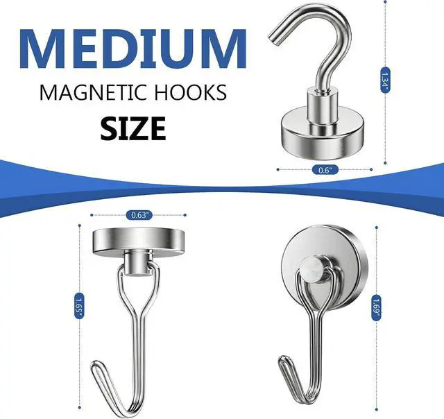 Alt view image 2 of 6 - Magnetic Hooks, 2026 Cruise Cabin Ship Essentials Heavy Duty Strong Magnets Fridge Hanging for Classroom Kitchen Garage Grills Home, Medium 12-Pack Silver (4 Swivel + 8 Fixed)