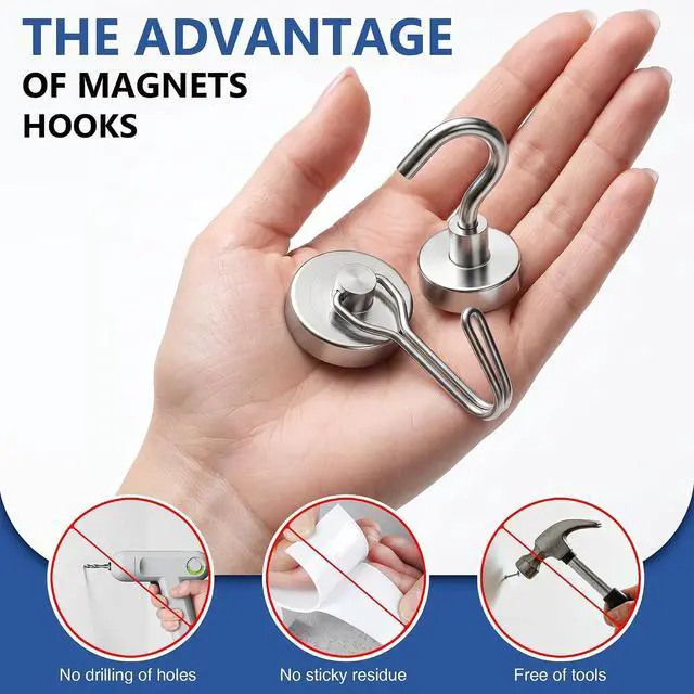 Alt view image 6 of 6 - Magnetic Hooks, 2026 Cruise Cabin Ship Essentials Heavy Duty Strong Magnets Fridge Hanging for Classroom Kitchen Garage Grills Home, Medium 12-Pack Silver (4 Swivel + 8 Fixed)