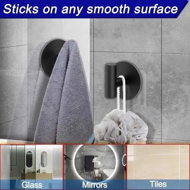Alt view image 2 of 7 - Bntuk Adhesive Wall Towel Hooks, No Drill Waterproof Bathroom Shower Hooks