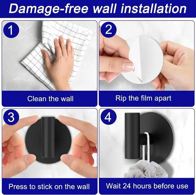 Alt view image 5 of 7 - Bntuk Adhesive Wall Towel Hooks, No Drill Waterproof Bathroom Shower Hooks