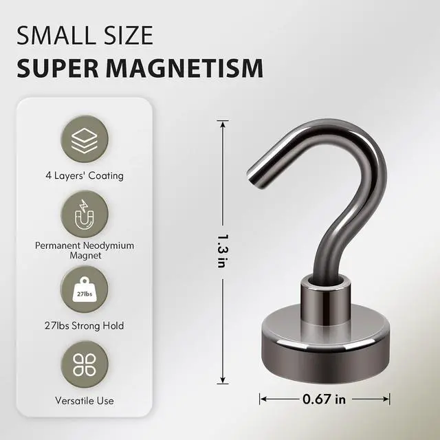 Alt view image 5 of 7 - Neosmuk Magnetic Hooks for Cruise Cabins,30lb Heavy Duty,Gunmetal,4 Pack