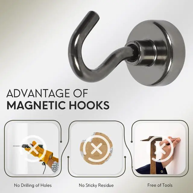 Alt view image 6 of 7 - Neosmuk Magnetic Hooks for Cruise Cabins,30lb Heavy Duty,Gunmetal,4 Pack