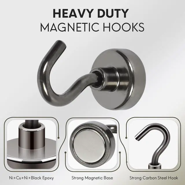 Alt view image 7 of 7 - Neosmuk Magnetic Hooks for Cruise Cabins,30lb Heavy Duty,Gunmetal,4 Pack