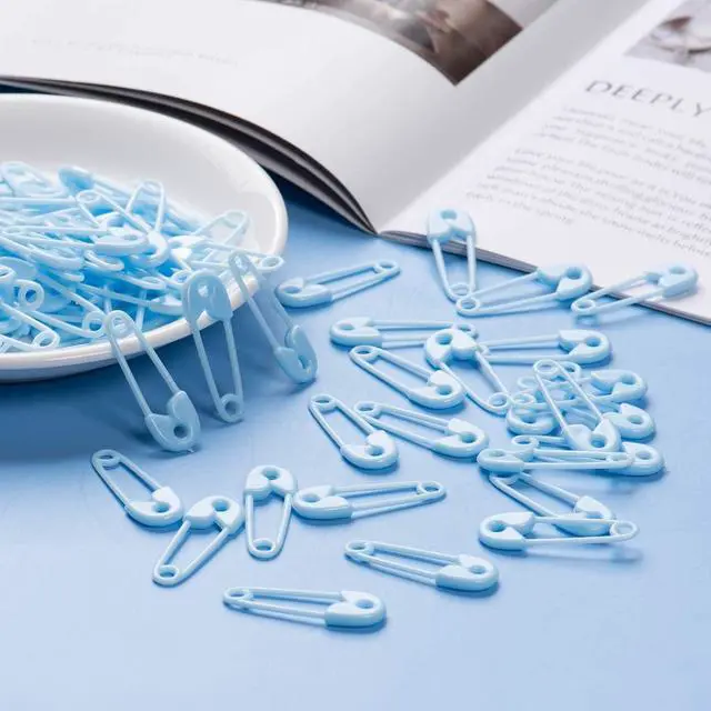 Alt view image 4 of 7 - Plastic Safety Pin Girl Baby Shower Favor Charms, 72 Pieces (blue)