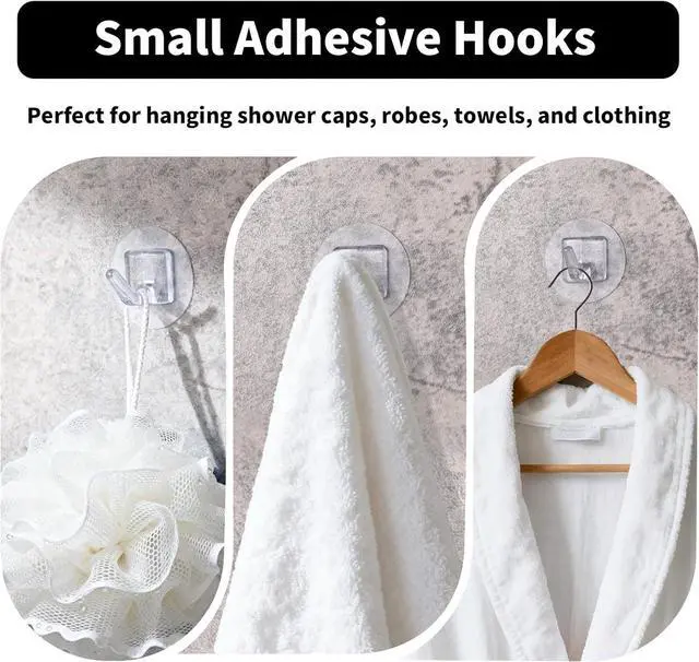 Alt view image 5 of 7 - 20 Pack Small Adhesive Wall Hooks for Hanging, Transparent Adhesive Towel Coat Hooks, Damage Free Sticky Utility Hooks for Bathroom, Shower, Outdoor, Kitchen, Door