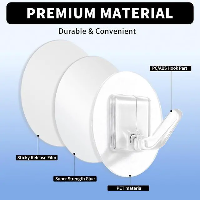 Alt view image 6 of 7 - 20 Pack Small Adhesive Wall Hooks for Hanging, Transparent Adhesive Towel Coat Hooks, Damage Free Sticky Utility Hooks for Bathroom, Shower, Outdoor, Kitchen, Door