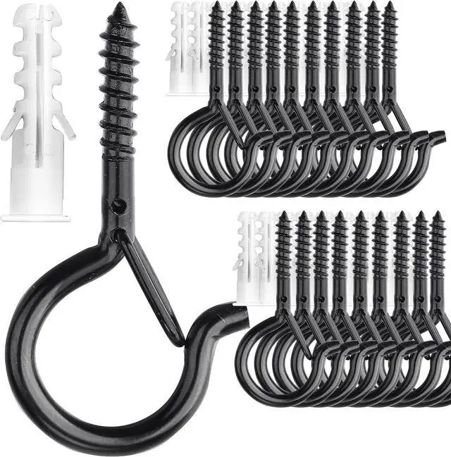 Main image of PlusRoc 20 Pack Screw Hooks for Hanging Plants Outdoor Lights(Black)