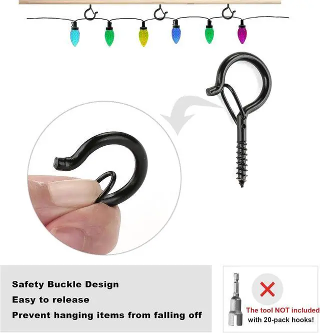 Alt view image 2 of 7 - PlusRoc 20 Pack Screw Hooks for Hanging Plants Outdoor Lights(Black)