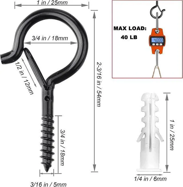 Alt view image 5 of 7 - PlusRoc 20 Pack Screw Hooks for Hanging Plants Outdoor Lights(Black)