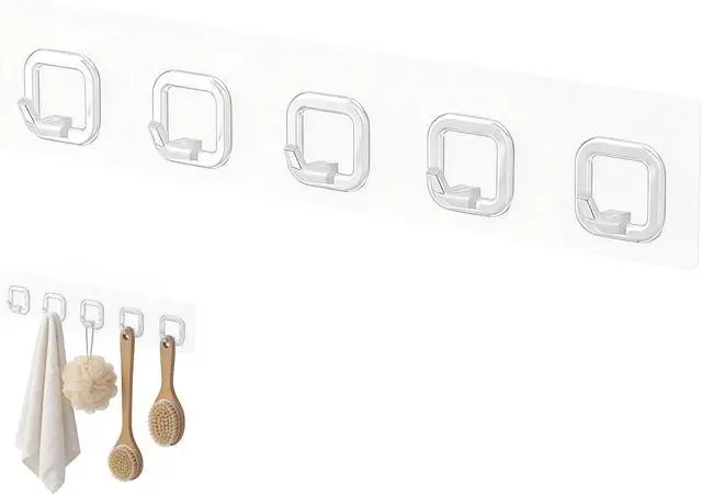 Main image of Large Adhesive Wall Towel Hooks, 5 Hooks Clear